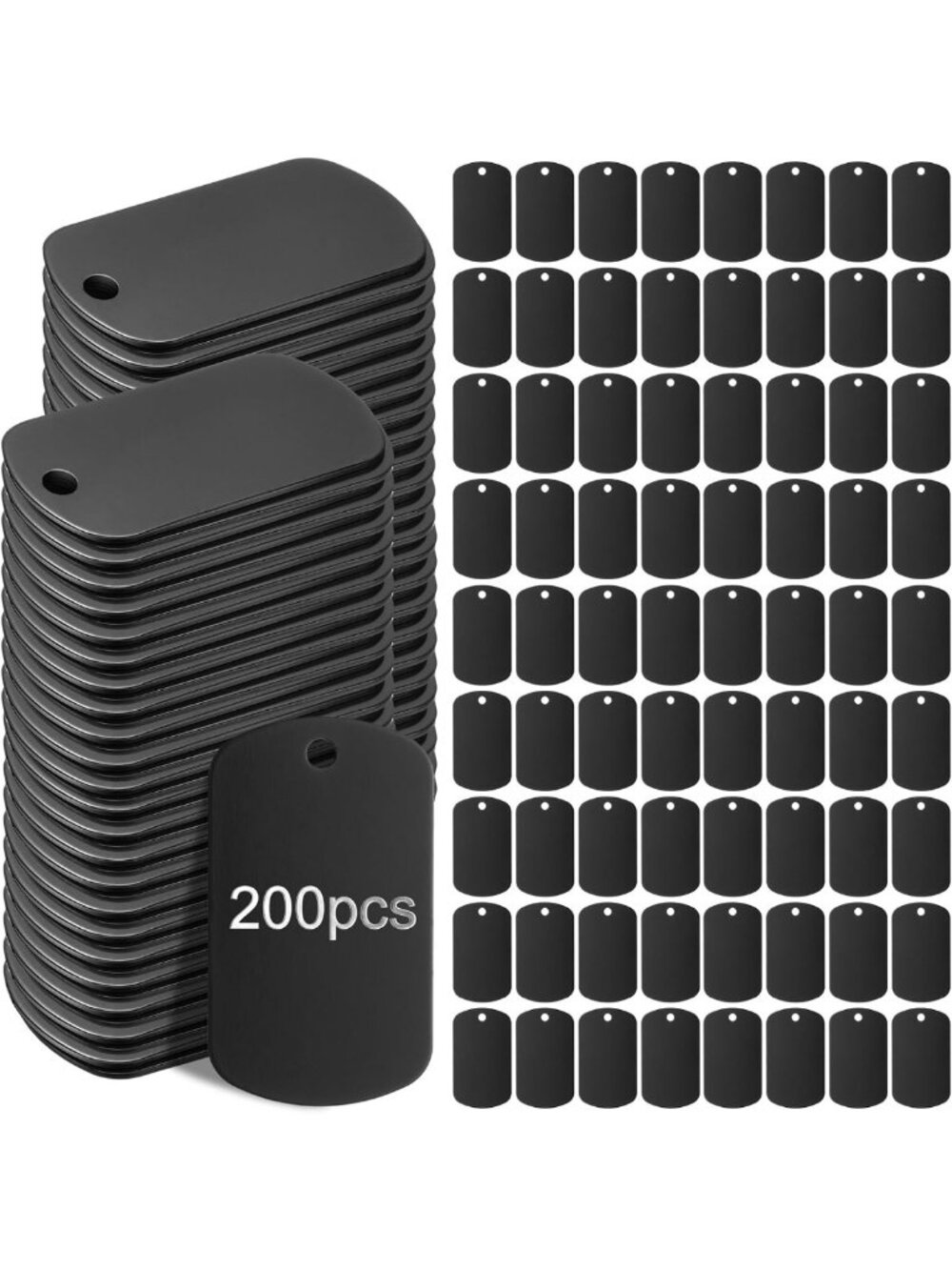 200 Blank Dog Tags for Engraving - Black Aluminum Military Stamping Blanks, DIY